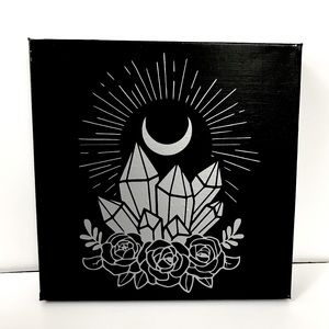 Handmade Cosmic Moon Crystal Canvas - Hallowette Original 12x12"